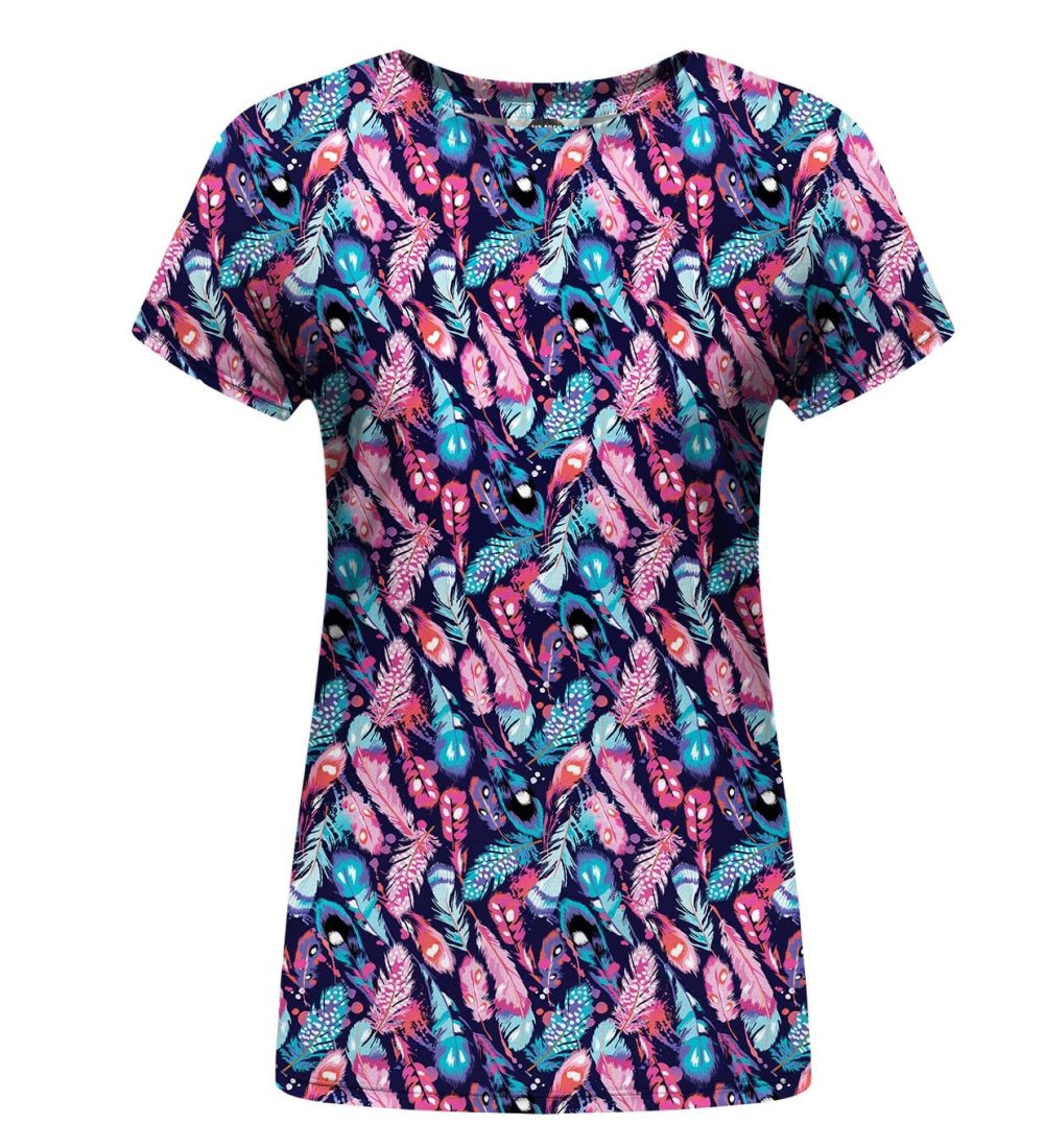 colorful feathers womens t-shirt