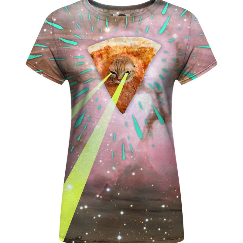 super pizza laser cat womens t-shirt
