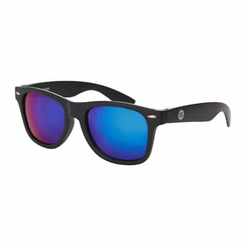 Wayfarer style zonnebril mat zwart | blauwe spiegel lenzen