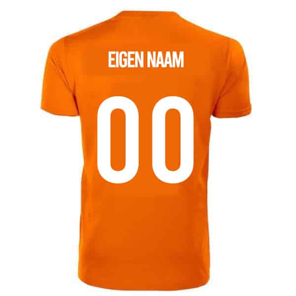 Oranje shirt met eigen naam en rugnummer
