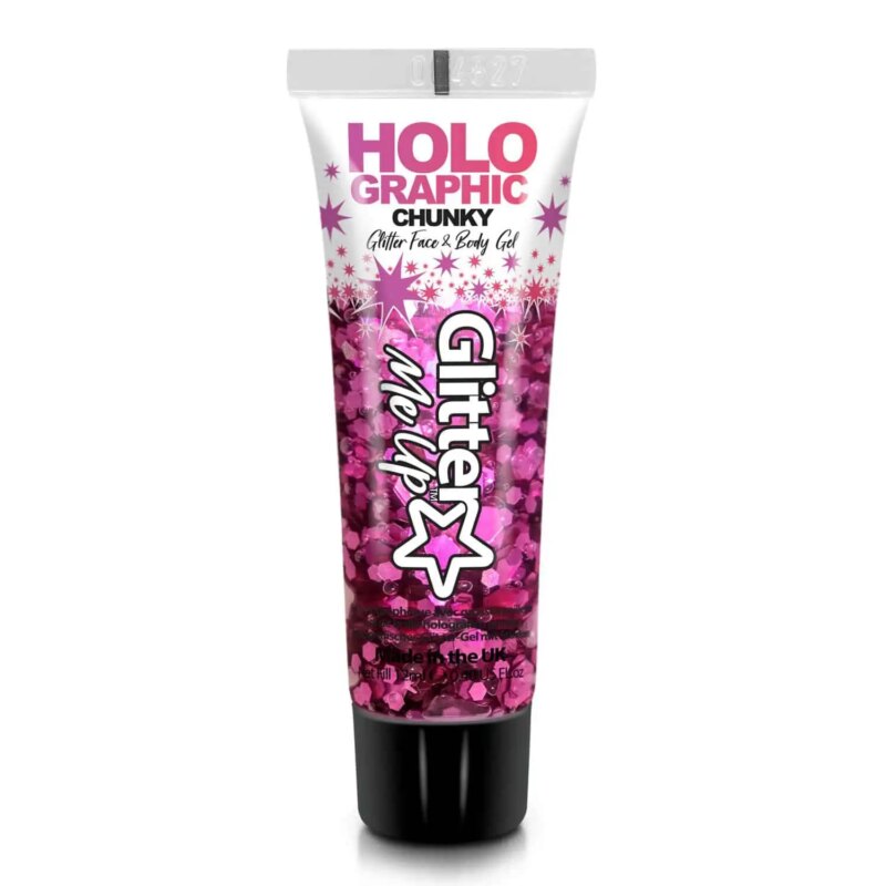 Festival make up Holographic Chunky Glitter Face & Body Gel – Princess Pink