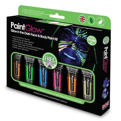 Festival make up_Glow in the dark verf_Paintglow | Glow in the dark face & body paint kit