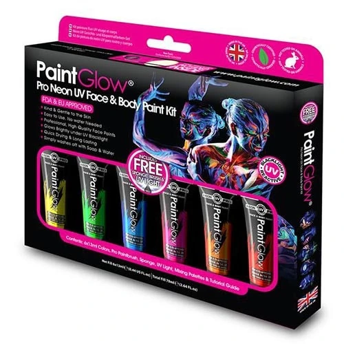 Festival make up_UV Blacklight verf_Paintglow | UV face en body paint kit