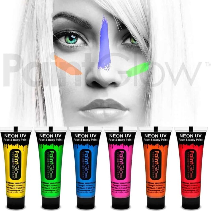 Festival make up_UV Blacklight verf_PaintGlow Face & Body Paint – Neon verf 6x13ml